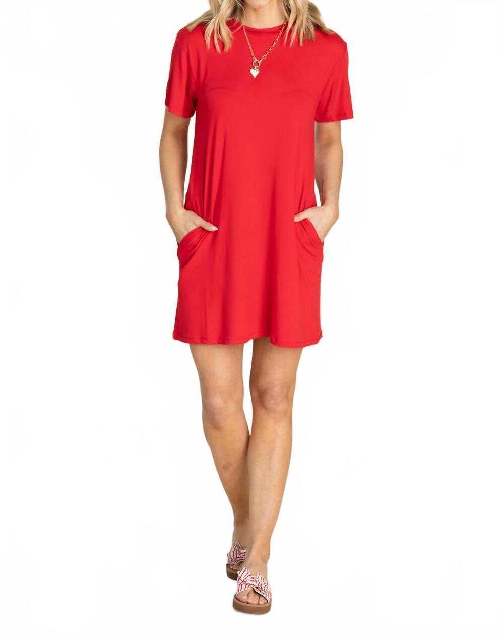 NEW YELETE side pockets on the go t-shirt mini dress in red